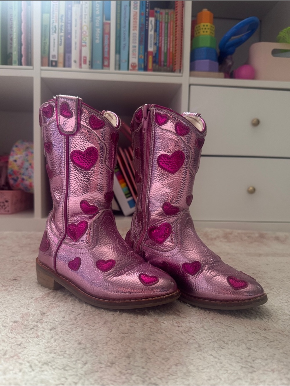 Wild + Rae Girls Metallic Pink Heart Cowboy Boots - Kids Boots